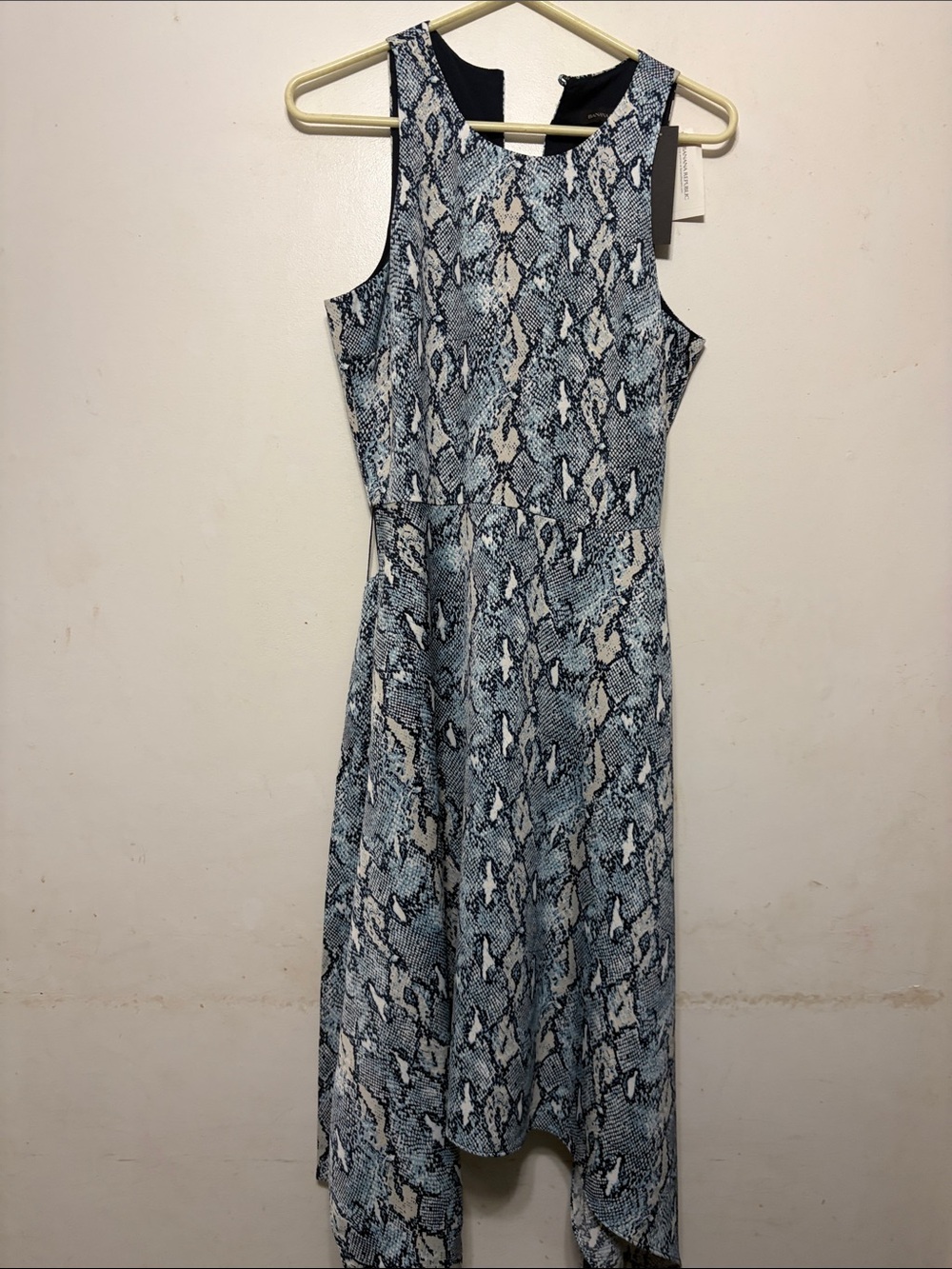 Banana Republic Blue and White Snake-Print Asymmetrical Hem Dress